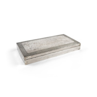 Letter box. Rectangular box made of silver, with a border of dense punched lines on the lid.