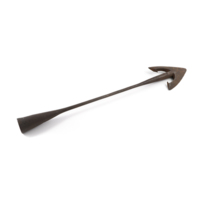 Harpoon head. A large flat iron point with barbs, with a long shaft ending in a wide socket. The harpoon head is about two feet long.