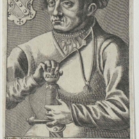 Black and white engraving of Paracelsus.