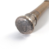 The bulbous silver top of a walking stick. It is inscribed Geo. Turreff and W.J.