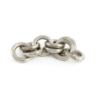 Chain. A silver chain about 11 centimetres long with ring shaped links each about three centimetres wide. The chain alternates between single and double links.