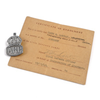 A certificate certifying a James S. Barclay as a member of the Aberdeen division of the Civil Defence Corps in 1949, and a silver badge with the initial A.R.P. and a crown.