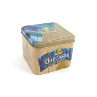 Oatcakes. A square tin of oatcakes.