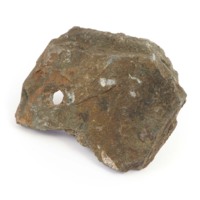 Roof slate. Piece of slate in a roughly rectangular shape, with a hole roughly the size of a penny a few centimetres in from the lower left edges.