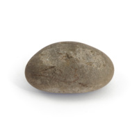 Hammer stone. An oval shaped stone, roughly the size of a large potato, with two flattened and roughened patches on the top.