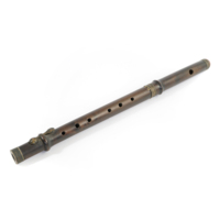Flute. Dark brown wooden flute with brass fittings.