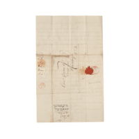 Front of a letter addressed to Charles Gordon Esq., Cairness near Fraserburgh. The letter has ink postage stamps on it and a red wax seal.