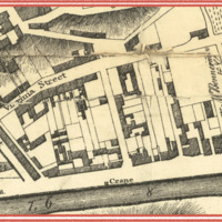 Old printed map of Aberdeen, showing the area by the harbour. A street named Virginia Street runs behind warehouses parallel to the water, and a building labelled Shugarey is prominent.