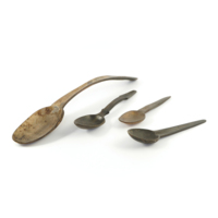 Spoons. Four spoons made of wood and horn, one about a foot long.