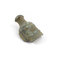 Costrel. Fragment of a bronze bottle with the neck and part of the body which has thin horizontal grooves on it.