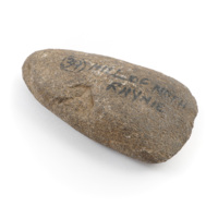 Axe head. A rough stone oblong axe head, with the inscription 39 HILL OF NOTH RHYNIE painted on.