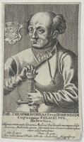 Black and white engraving of Paracelsus.